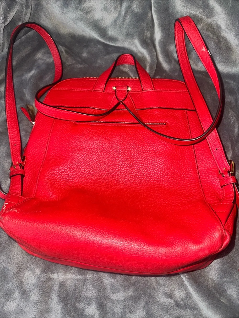 Michael Kors Vibrant Red Pebbled Leather Backpack with Gold Hardware